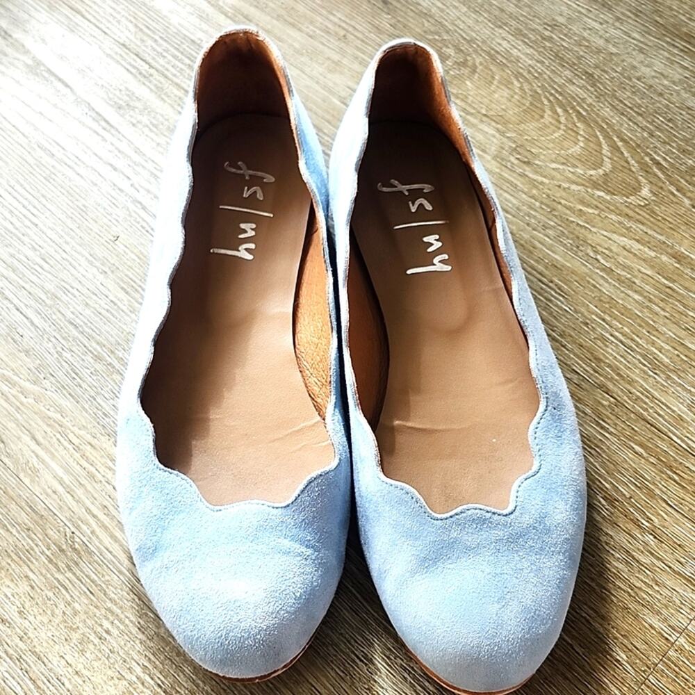 French Sole Light Blue Suede Flats